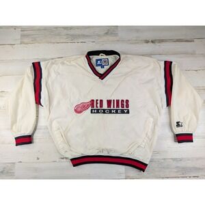 Vintage Starter Detroit Red Wings Hockey Windbreaker Jacket Mens XL White NHL